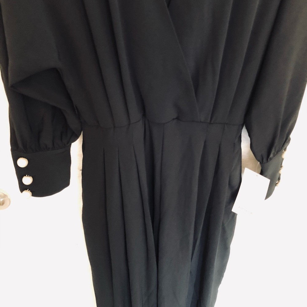 NWT ZARA BLACK CROSSOVER JUMPSUIT WITH FAUX PEARLS - Picture 12 of 15